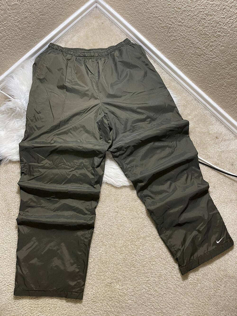 Vintage Y2K Nike Track Pants Nylon Drawstring Grunge Baggy Army Green Men’s XL